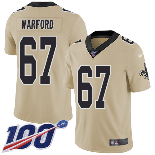 Men New Orleans Saints Limited Gold Larry Warford Jersey NFL Football #67 100th Season Inverted Legend Jersey